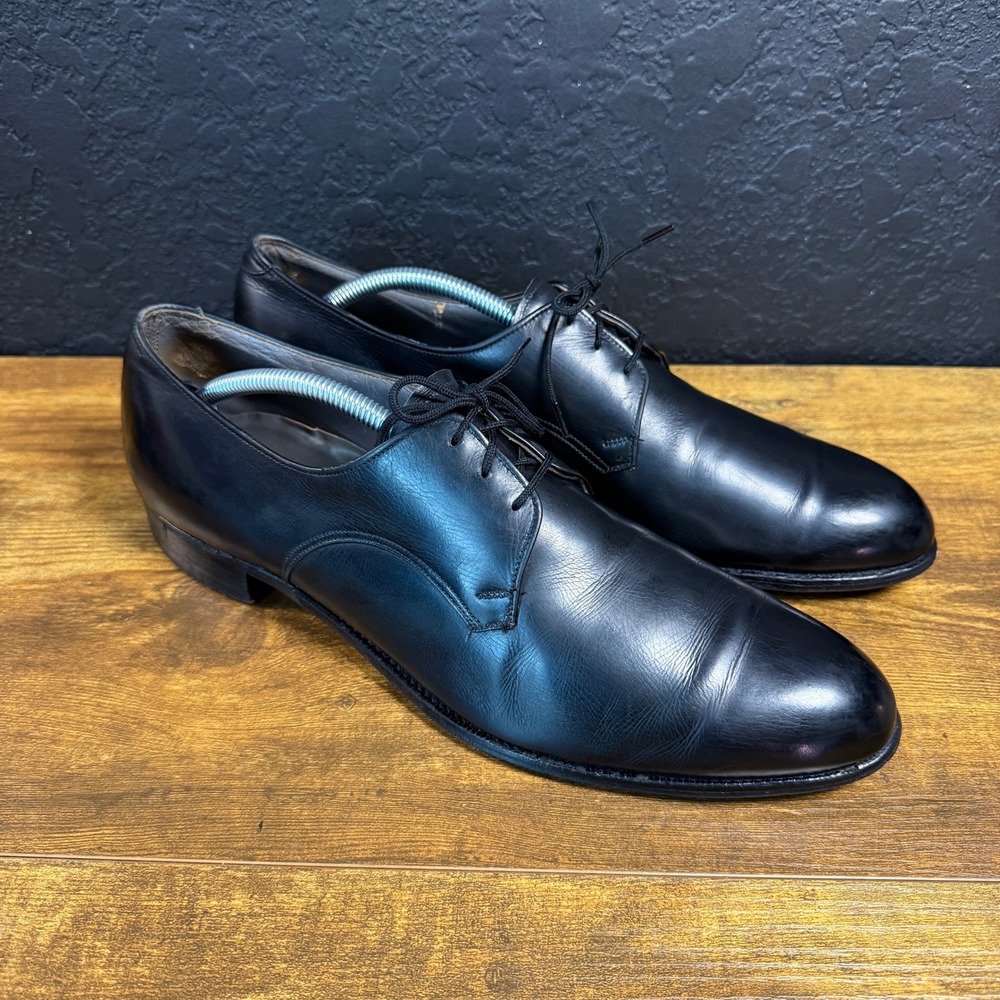 Nettleton Vintage Plain Toe Black Leather Derby Dress Shoes Mens 12N